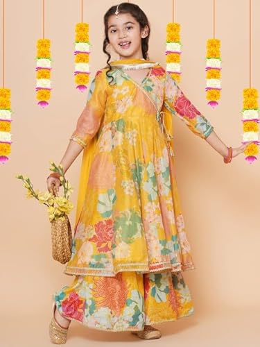 DIGILINE Kids Girls Salwar Suit Set, | Traditional Indian Ethnic Wear, | Floral Print, 3-Piece Kids Salwar Set 3-Years to 15 Years Yellow Pink