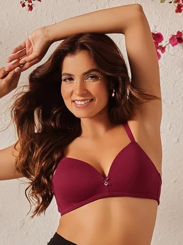 Clovia Women's Padded Non-Wired Full Coverage T-Shirt Bra (BR2544P09_Maroon_36D)