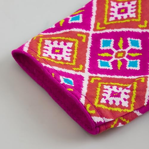 Hopscotch Hoscotch Girls Geometric Pink Short Sleeves 3 Piece Ornate Geometric Cotton Sharara Set For Ages (4-5 Years)