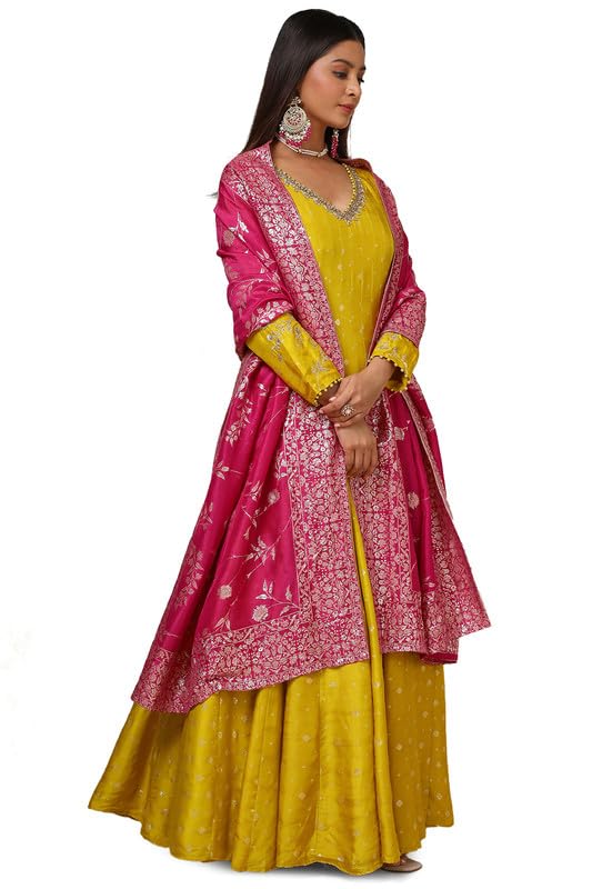 Soch Womens Mustard Silk Blend Zari Woven Panelled Gown with Beads and Stones