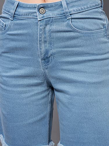 Dolce Crudo Women's Regular High Rise Above Knee Stretchable Denim Shorts (DOSS24DEN69-53-54-36, Sky Blue, 36)