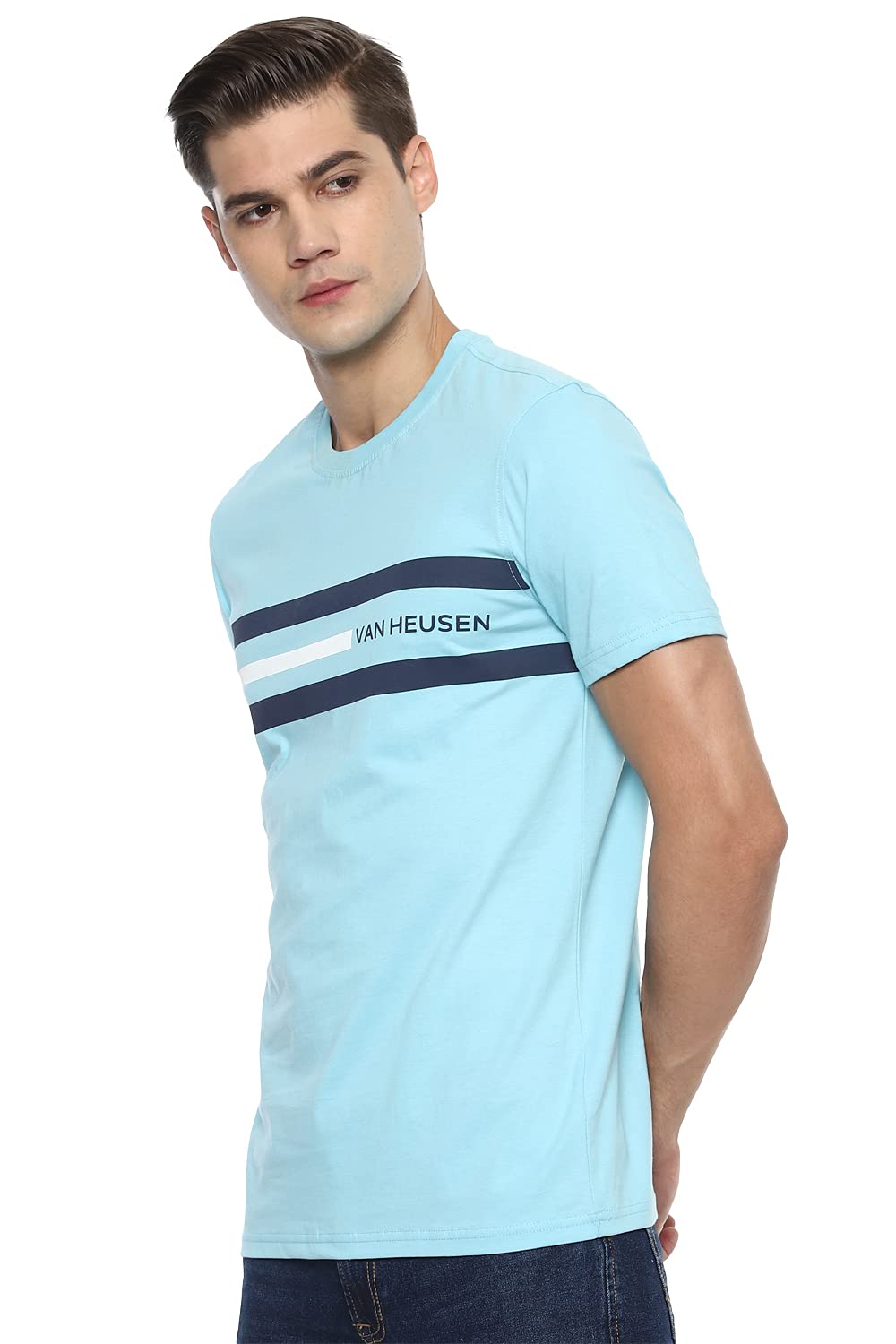 Van Heusen Men's Solid Regular Fit T-Shirt (VSKCURGBZ06257_Multi-Sky M)