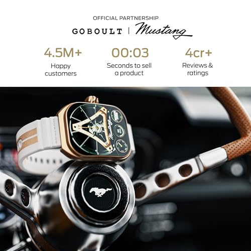 GOBOULT Mustang Muscle Smart Watch 2.01'' 3D Curved Display, Convertible Strap, Premium Metallic Crown, BT Calling, 600 Nits Brightness, AI Assistant, IP68 (Extra Starp, White Armor)