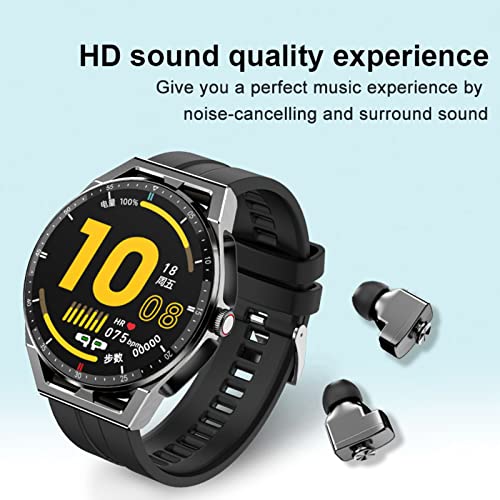 Tuanzi T20 Smart Watch with Earbuds 1.3 Inch Smartwatch Built-in Wireless Combo TWS HiFi Stereo Headset Heart Rate Monitor Fitness Tracker T20-Black