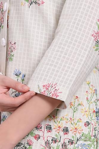 W for Woman White Floral Printed Checker Pure Cotton Shirt and Pants Co-ord Set (Size: S)-WS12976-125837