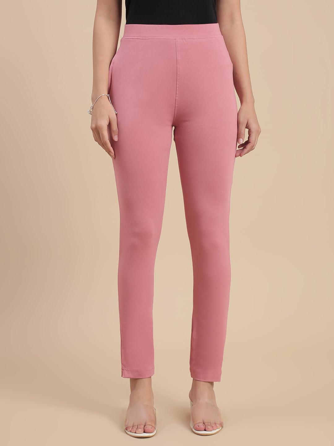 De Moza Women Comfort Fit Kurti Pant - Dusty Pink | 95% Cotton 5% Elastane | Mid Rise | 1 Pocket | Casual & Office Wear