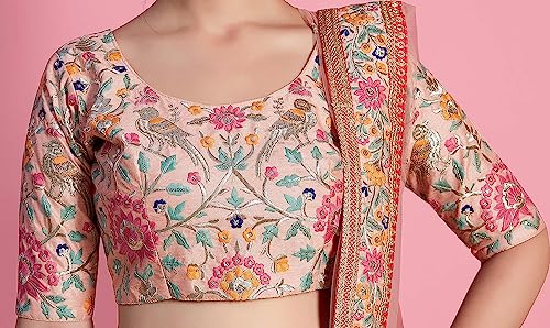 Zeel Clothing Womens Faux Silk Lehenga Choli Semi-Stitched Peach Free Size