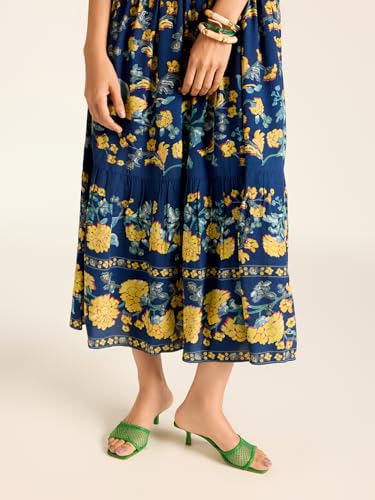 Label RITU KUMAR Navy Florica Sleeveless Printed Long Dress