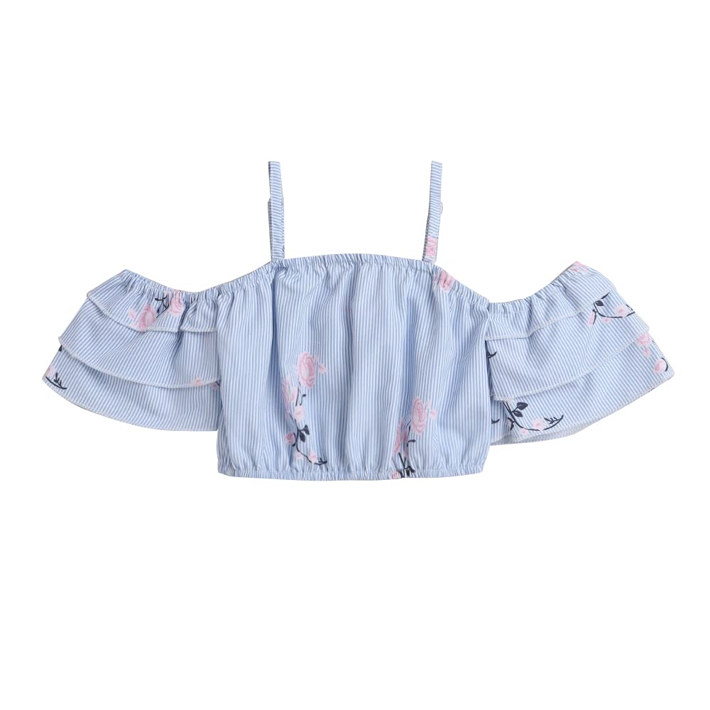 Hopscotch Girls Stripe Print BlouseShorts Set In Multi Color for Ages 2-3 Years