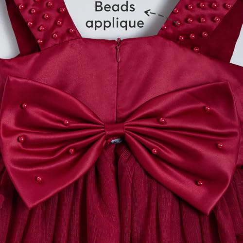 Hopscotch Girls Red Sleeveless Floral Applique Beaded Dress for Age (5-6 Years)