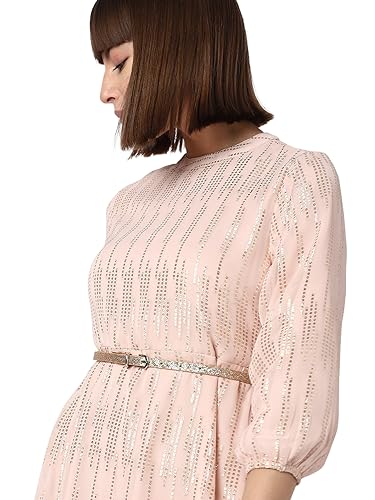 VERO MODA Women Textured Polyester Midi Beige A-Line Dress