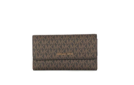 Michael Kors Womens Polyvinyl Chloride Jet Set Travel Large Trifold Wallet- Brown