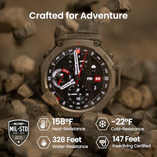 Amazfit T-Rex 3 Outdoor Rugged Military 48mm Smart Watch, Built in GPS, 27 Days Battery Life, Offline Maps, 2000 Nits Brightness, 10 ATM Water Resistance, AI Coach, for iOS & Android (Lava)