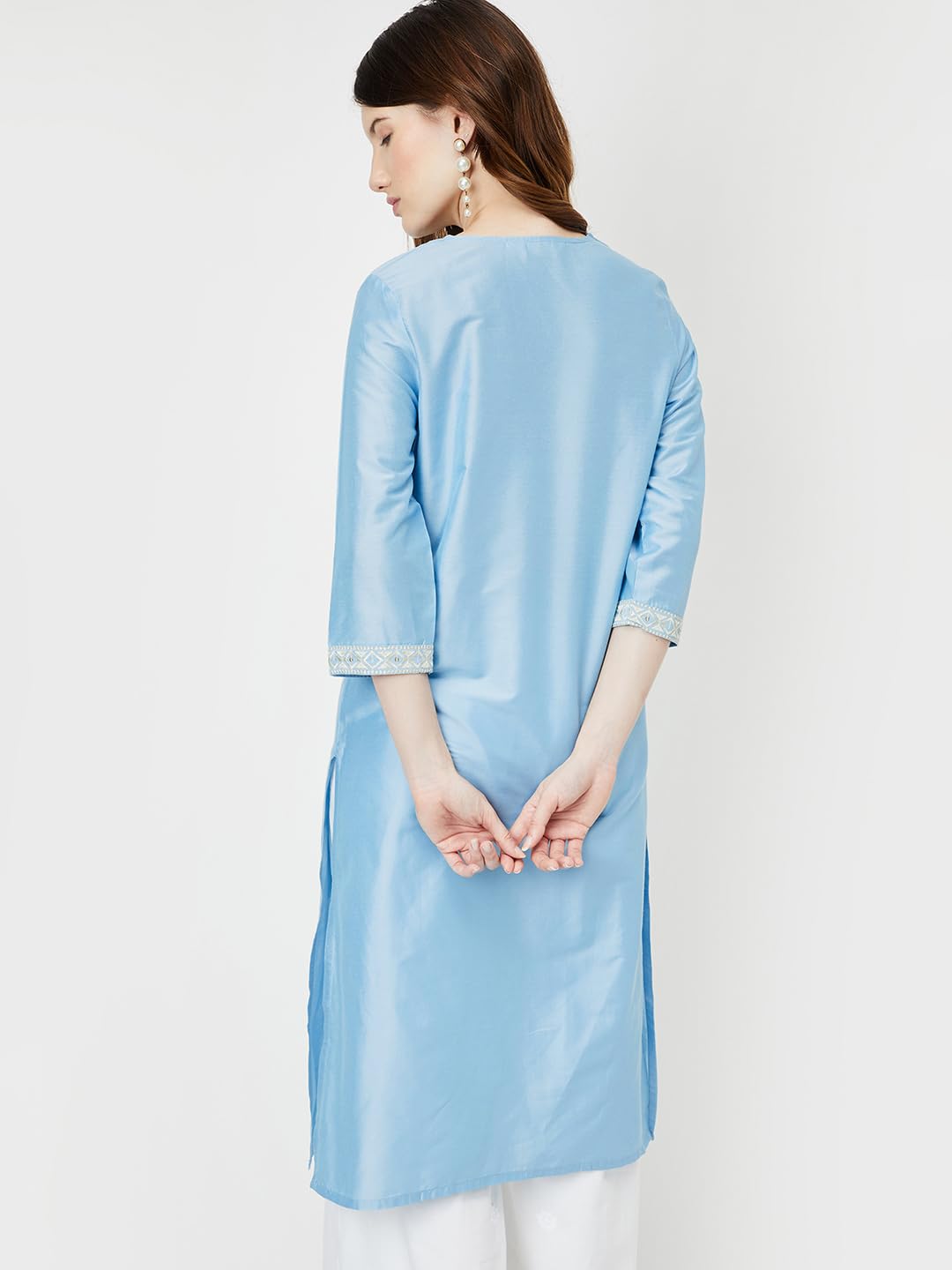 Max Women's Polyester Embroidered Regular Kurta (PFEKPA24TA_Blue