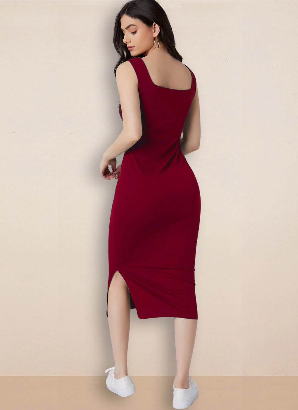 rosery paris Square Neck Sleeveless Black Bodycon Dress for Women and Casual wear (in, Alpha, S, Regular, Cherry Red)