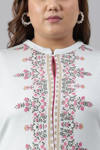 W for Women Blue Acrylic Printed Plus Size Winter Kurta_22NOW18539G-119395P_4XL