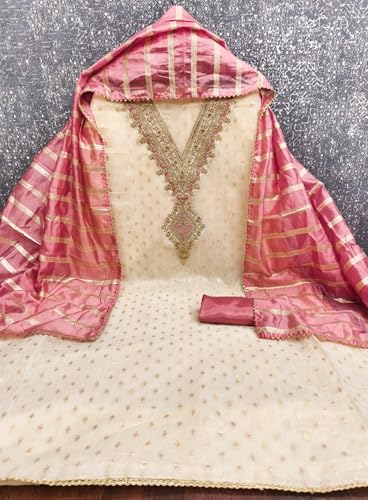 Leeli Peeri Designer Women's Simmer Silk Embroidery Work Unstitched Salwar Suit Dress Material