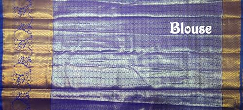 VFCollections Women's Traditional Handloom Kanchipuram Silk Pure Pattu Sarees – Peacocks Border | Rich Zari Woven Design | Bridal Saree | Unstitched Blouse (VFC685-4)