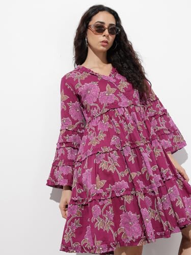 Divena Purple V-Neck Midi Cotton Dress-DK2305