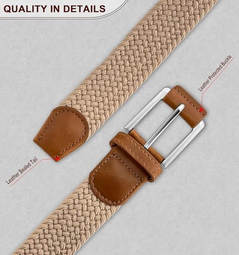 ZORO UNITED Woven Fabrict Stretchable Braided Belt for Men & Women, Beige