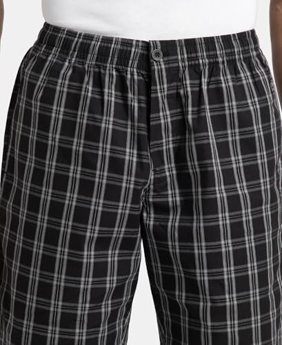 Jockey 9005 Men's Super Combed Mercerized Cotton Woven Fabric Regular Fit Checkered Bermuda with Side Pockets_Black_XL