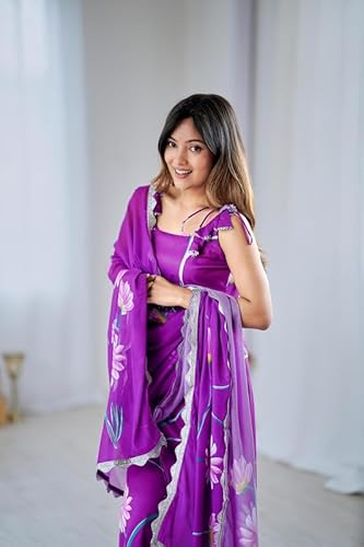 AVYUKTHA | Women Floral Embroidered Kurta with Pyjamas & Dupatta | Thread Work Ethnic Kurta Set for Women | Festive & Daily Purple | Size- M