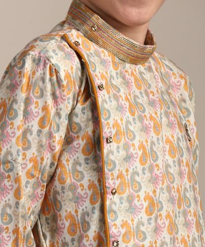 Manyavar Boys Beige Blended Cotton Kurta Pyjama Set(2-3 years)