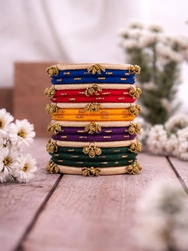 Taasha Craft Colourful Bangle Set with Rich Golden Ghungroo, Inspired from Kashmiri Bangles (Size: 2.8, 16 Bangle Set)