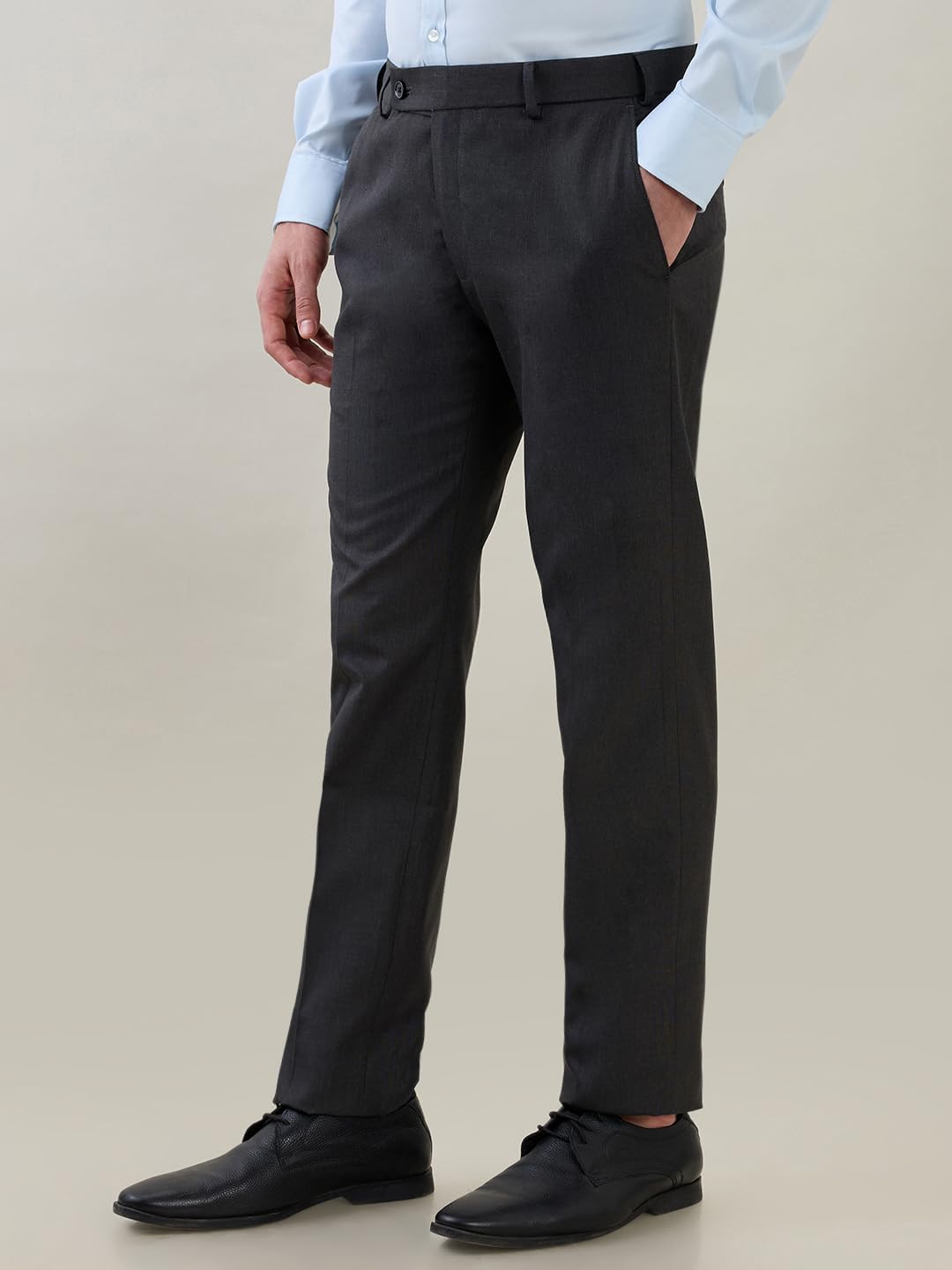 Park Avenue Men Slim Fit Structure Pattern Poly Viscose Blend Flat Front Formal Trouser Dark Grey