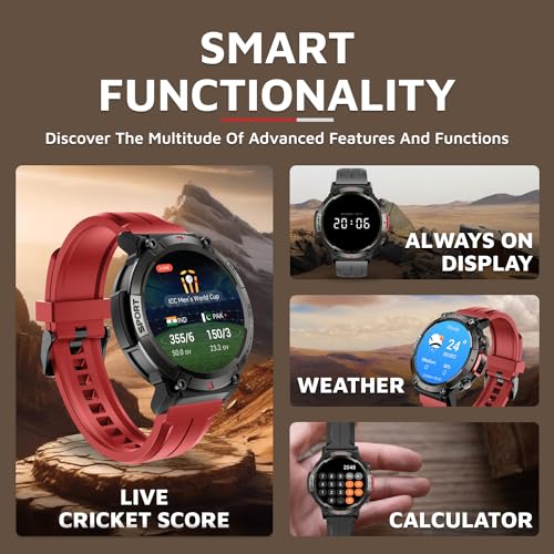 Cult Ranger XR1-1.43" AMOLED Display,Outdoor Rugged Smartwatch for Men, Bluetooth Calling, 8 Days Battery, Continous Heart Rate,100+ Sports Mode, Live Cricket Score, Built-in Flashlight, Free Strap