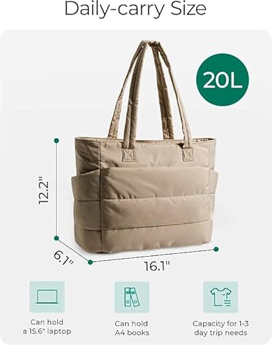 Prplet Tote Bag for Woman | Lightweight Puffy Shoulder Handbag with Multi Compartment | Travel, Office, Gym & Daily Use | Durable Taslan Fabric (Brown)