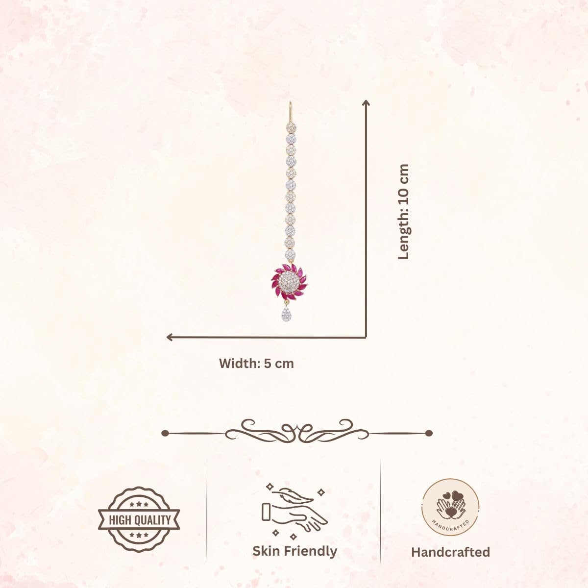 Accessher Traditional Dual Tone Plated Delicate Light Weighted American Diamond and Pink Stones Studded Floral Style Maang Tika for Women and Girls Pack of 1