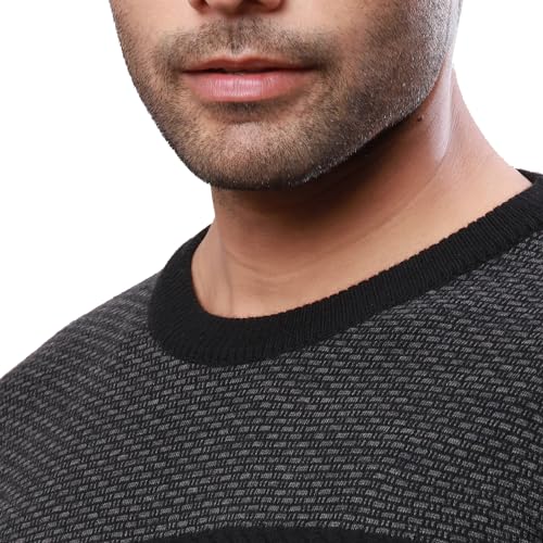 Raymond Men's Regular Fit Acrylic Wool Blend Full Sleeve Round Neck Jacquard Pattern Black Casual Sweater (Size: 2XL)-RMWX01235-K8
