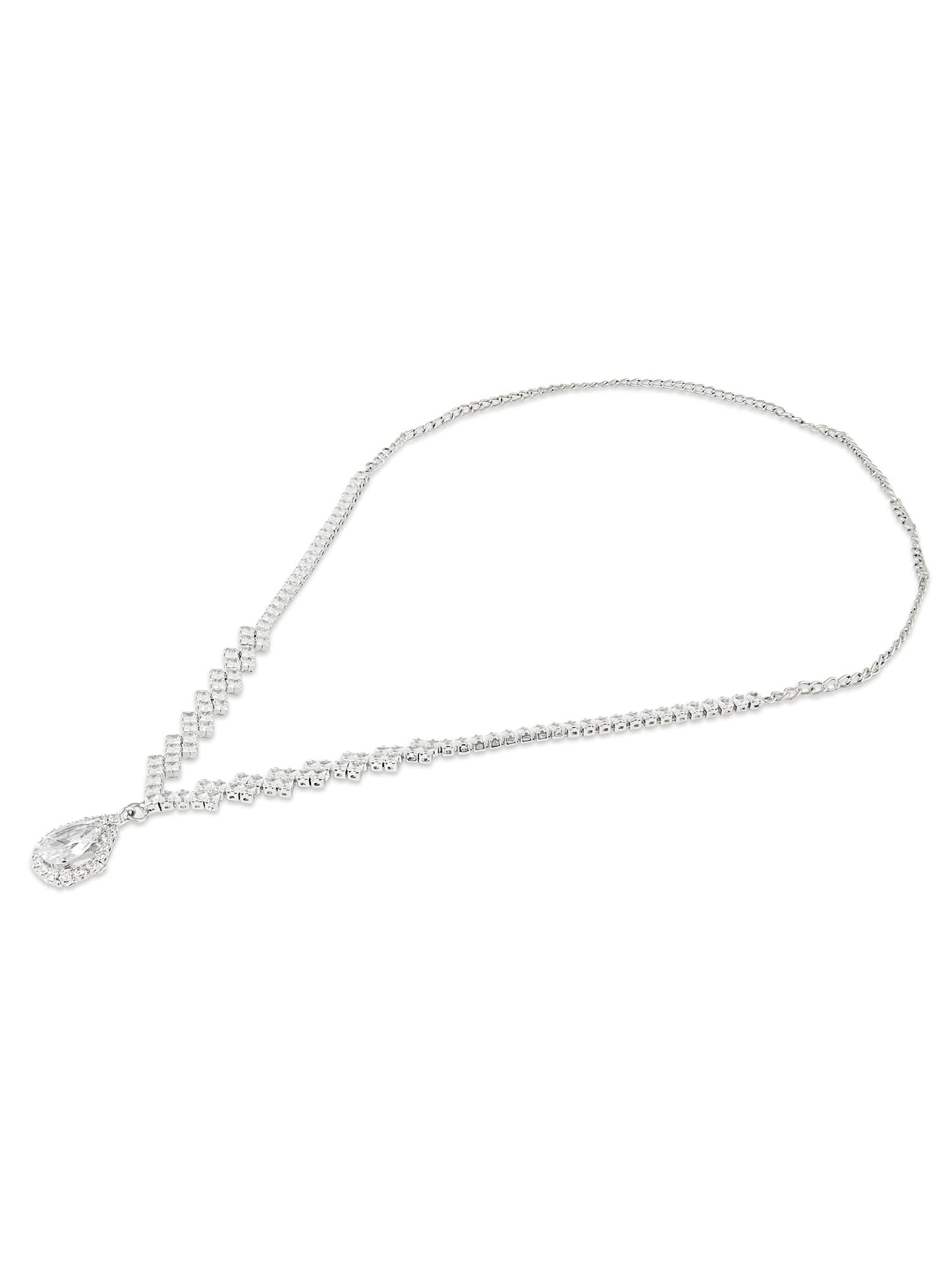 ZAVERI PEARLS Silver Tone Dazzling Austrian Diamonds Embellished Contemporary Necklace & Earring Set For Women-ZPFK18200