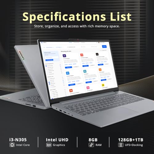 Lenovo IdeaPad Slim 3i 15.6" FHD Laptop, Intel Core i3-N305(8-Core), 8GB LPDDR5, 1.12TB Storage(128GB UFS+1TB Docking Station Set), UHD Graphics, Numeric Keypad, Fast Charge, WiFi 6, Win 11, Grey