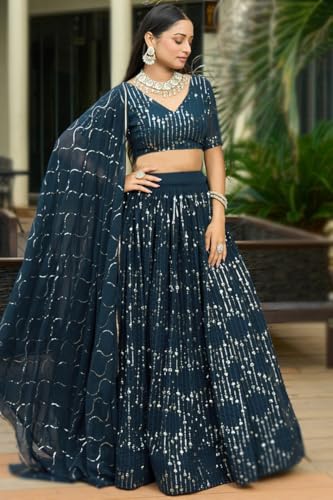 KRUNAL ENTERPRISE Embellished Semi-Stitched Lehenga Choli, Cerulean