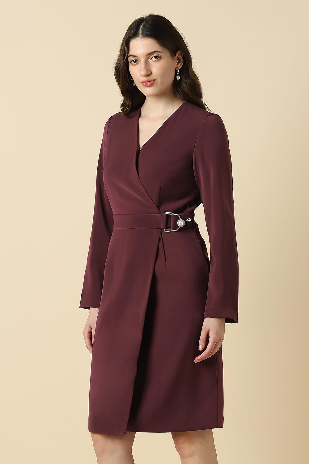 Women Maroon Solid Formal Dress