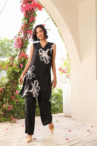JISORA Women's Russian Silk Co-ord Set 1KPS3174-3XL Black 3XL