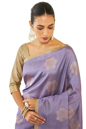 Soch Womens Purple Tussar Silk Saree With Geometric Motifs And Beige Pallu