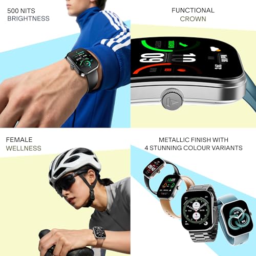 boAt Wave Sigma 3 Curv Smartwatch with 2.01” (5.33 cm) Immersive Curved Display, Metallic Finish, Functional Crown, BT Calling, Sleep, Stress, Heart Rate & SpO2 Monitoring, SOS, IP68 (Cyan Blue)