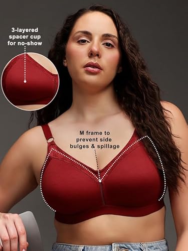 Clovia Women's Cotton Non-Padded Non-Wired Full Figure Spacer Cup T-Shirt Bra (BR2178G09_Maroon_40E)