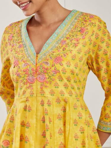 BIBA Printed Cotton Kalidar Casual Kurta With Palazzo And Dupatta