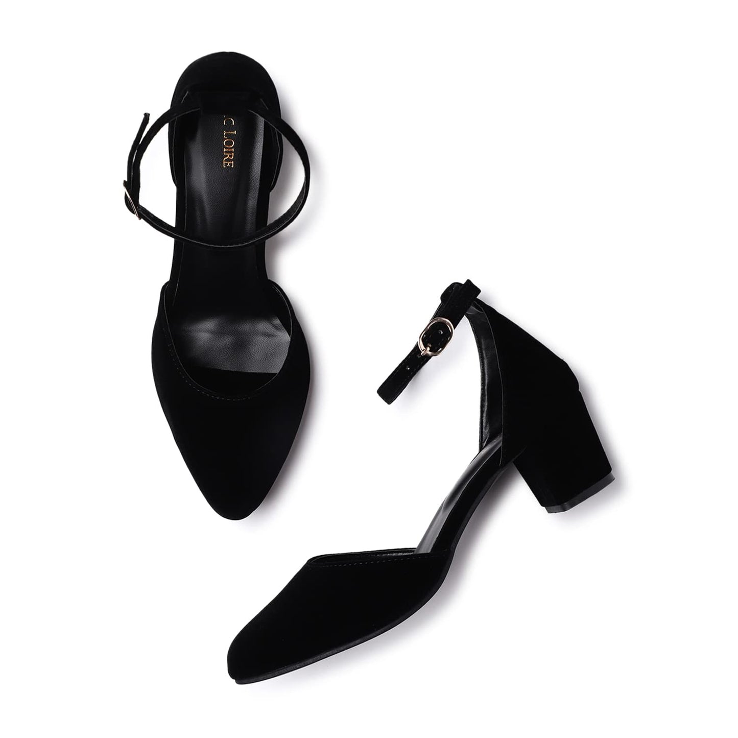 Marc Loire Women’s Pointed Toe Block Heel Fashion Sandals with Buckled Ankle Strap (Black, UK Footwear Size System, Adult, Women, Numeric, Medium, 5)