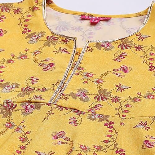 BIBA Girls Rayon Kalidar Printed Suit Set(KW5029E_3_Yellow)