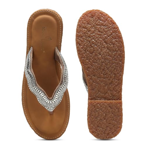 Marc Loire Women Smart Casual Embellished Slip-On Open Toe Flats | Fashion Sandals with Comfortable Sole (Cheeku, UK Footwear Size System, Adult, Women, Numeric, Medium, 7)