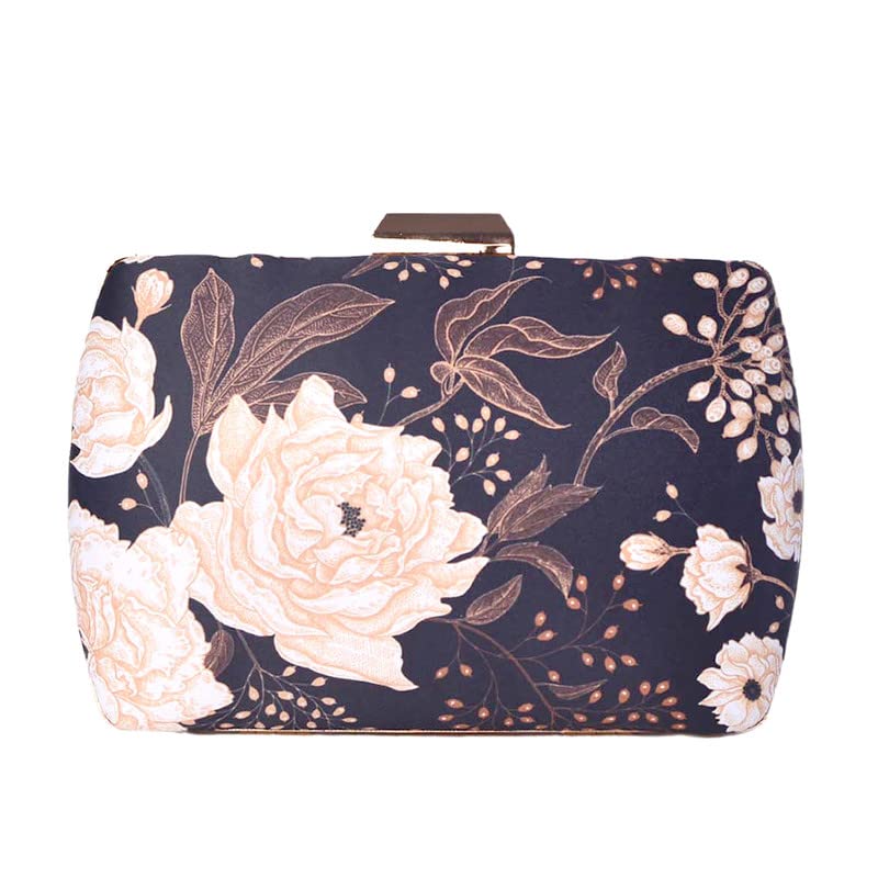 Artklim Printed Floral Clutch On Nevy Blue Background