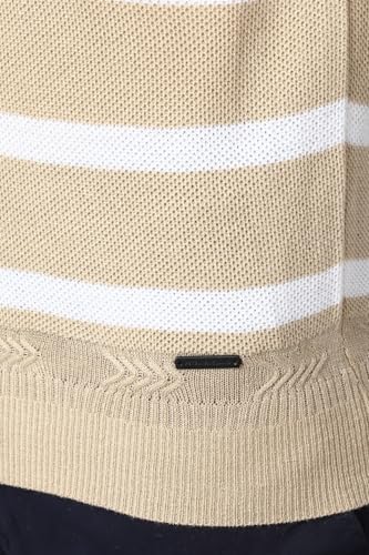 Men Beige Stripe Crew Neck Sweater