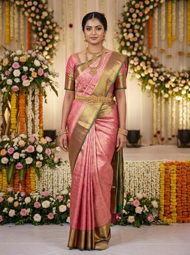 MIMOSA Women’s Rani Pink Art Silk Saree Woven with Zari Tissue | Kanjivaram Style Saree | Rich Pallu & Tassels | 6.2 Mtr
