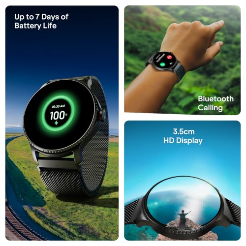 boAt Lunar Discovery – 2026 Edition w/ 1.39" (3.5 cm) HD Display, Bluetooth Calling, Emergency SOS, HR, SpO2 & Sleep Tracking Smart Watch for Men & Women (Black Metal)