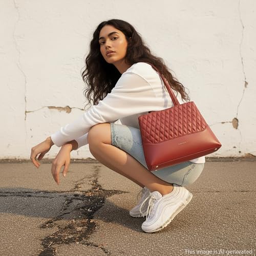 Fastrack GridGlam Cherry Shoulder Bag | Faux-Leather Women’s Handbag | Quilted Shoulder Bag with Dual Zipper Compartments